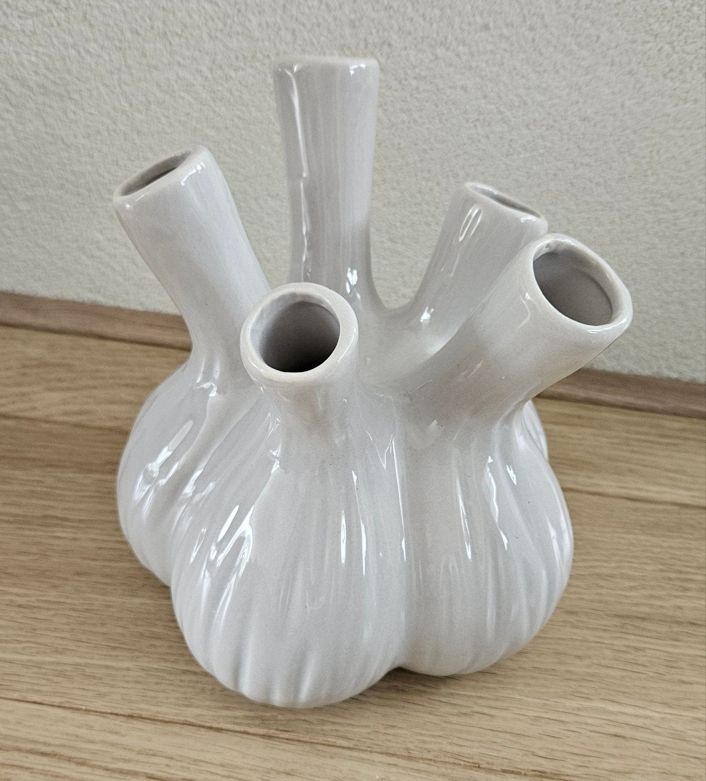 Wit/ grijs Keramische Knoflook Tulpenvaas - Uniek Design, Ophalen
