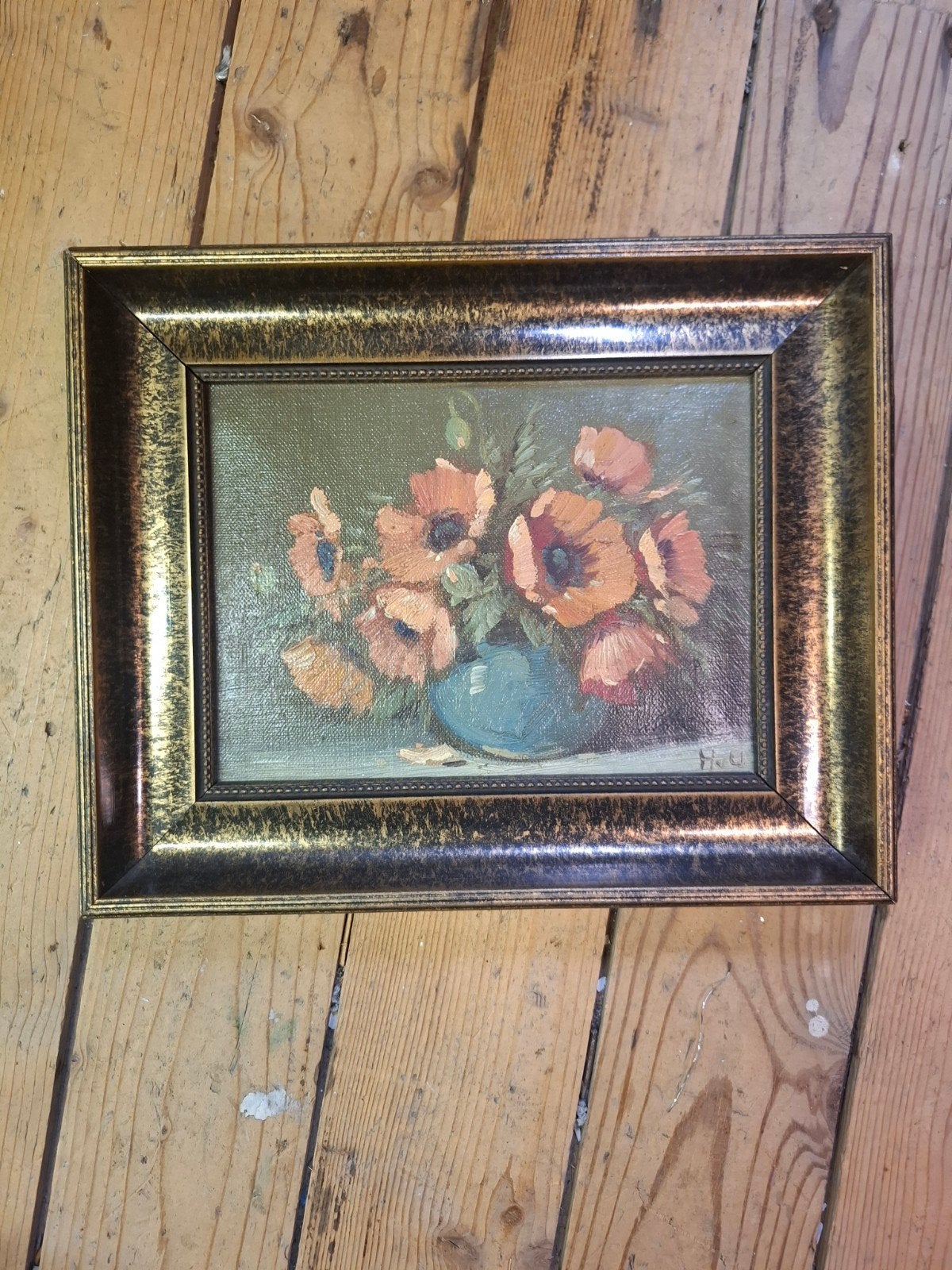 Schilderij met klaprozen in vaas - Olieverf op doek, Handgeschilderd, Doek, Olieverf, Klassiek