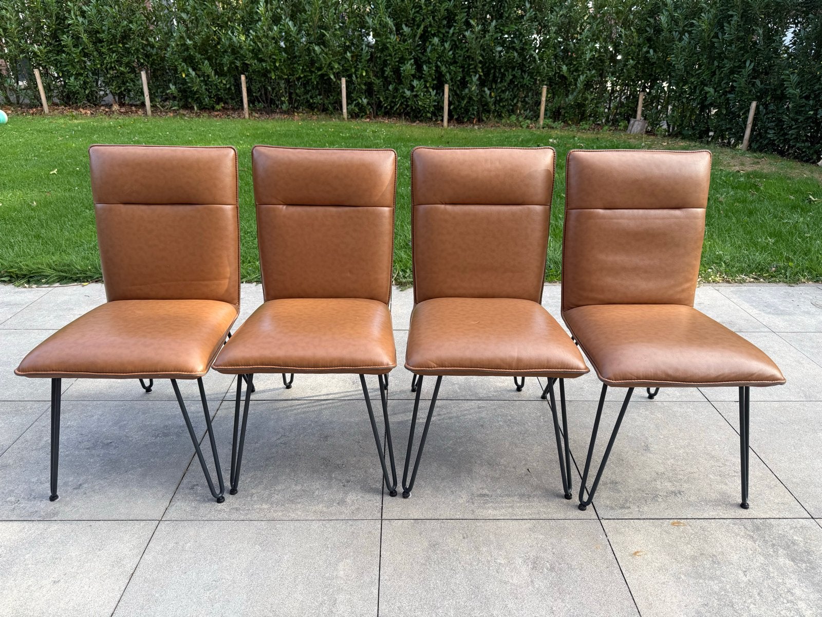 4 lederen eettafelstoelen van Goossens Wonen, Ophalen, Gebruikt, Bruin, Leer