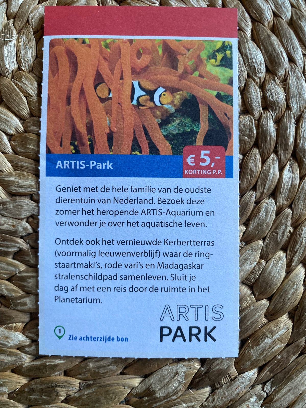Artis park 5,- per persoon korting, Tickets en Kaartjes, Drie personen of meer, Kortingskaart