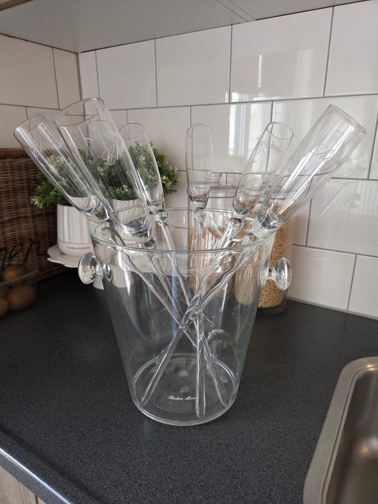 Zgan   riviera maison  champagne glazen en koeler, Verzamelen, Glas en Borrelglaasjes, Ophalen of Verzenden, Zo goed als nieuw