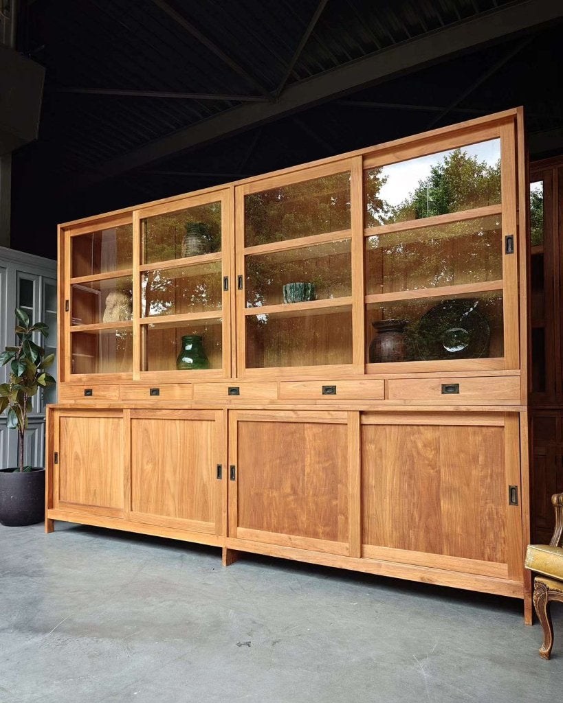Grote schoolkast gemaak van teakhout - 300cm breed #0849, Gebruikt, -, 200 cm of meer, -