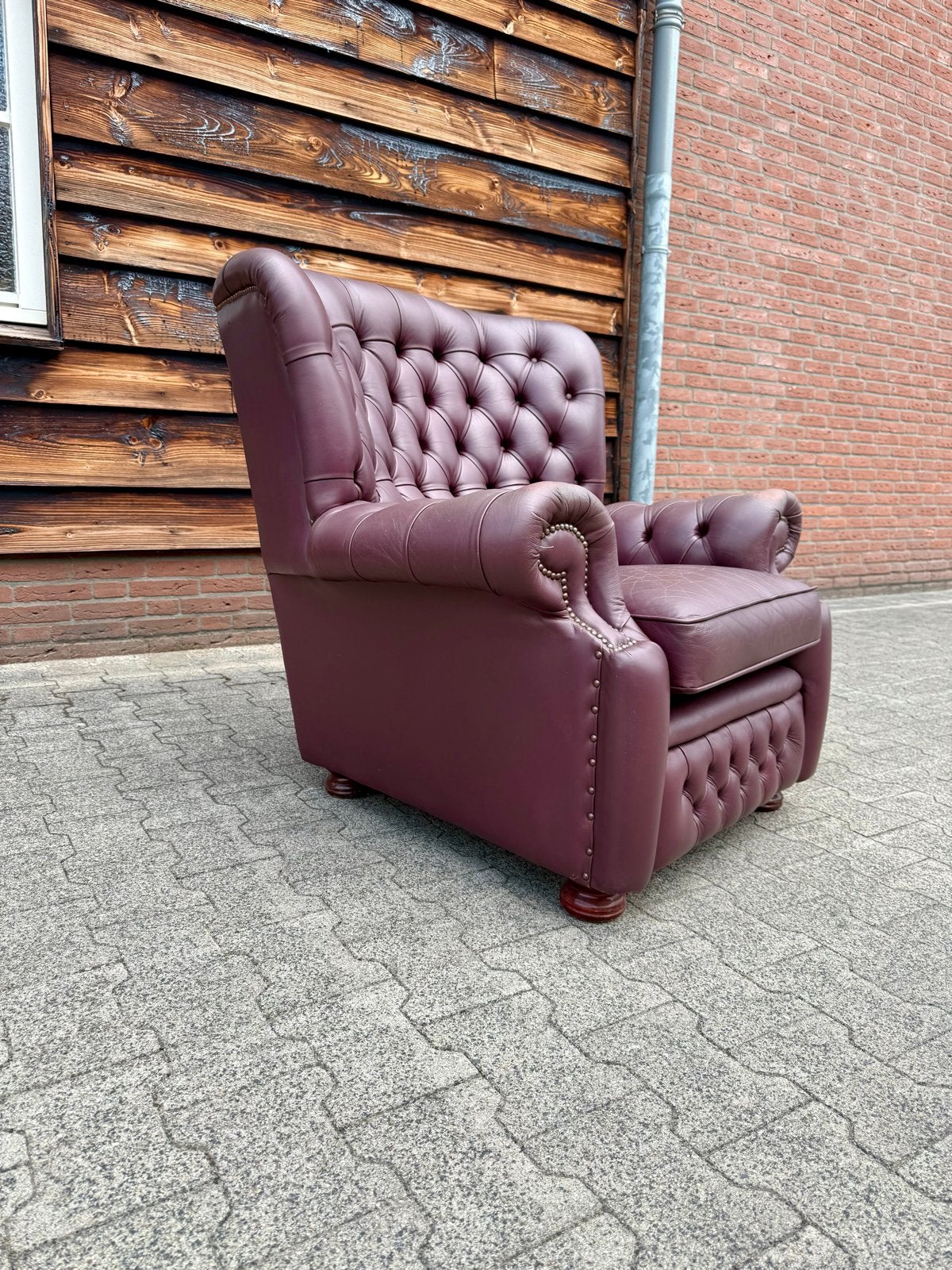 4 Chesterfield fauteuils in gebruikte staat, Huis en Inrichting, Fauteuils, Ophalen of Verzenden, Gebruikt, Leer, 75 tot 100 cm
