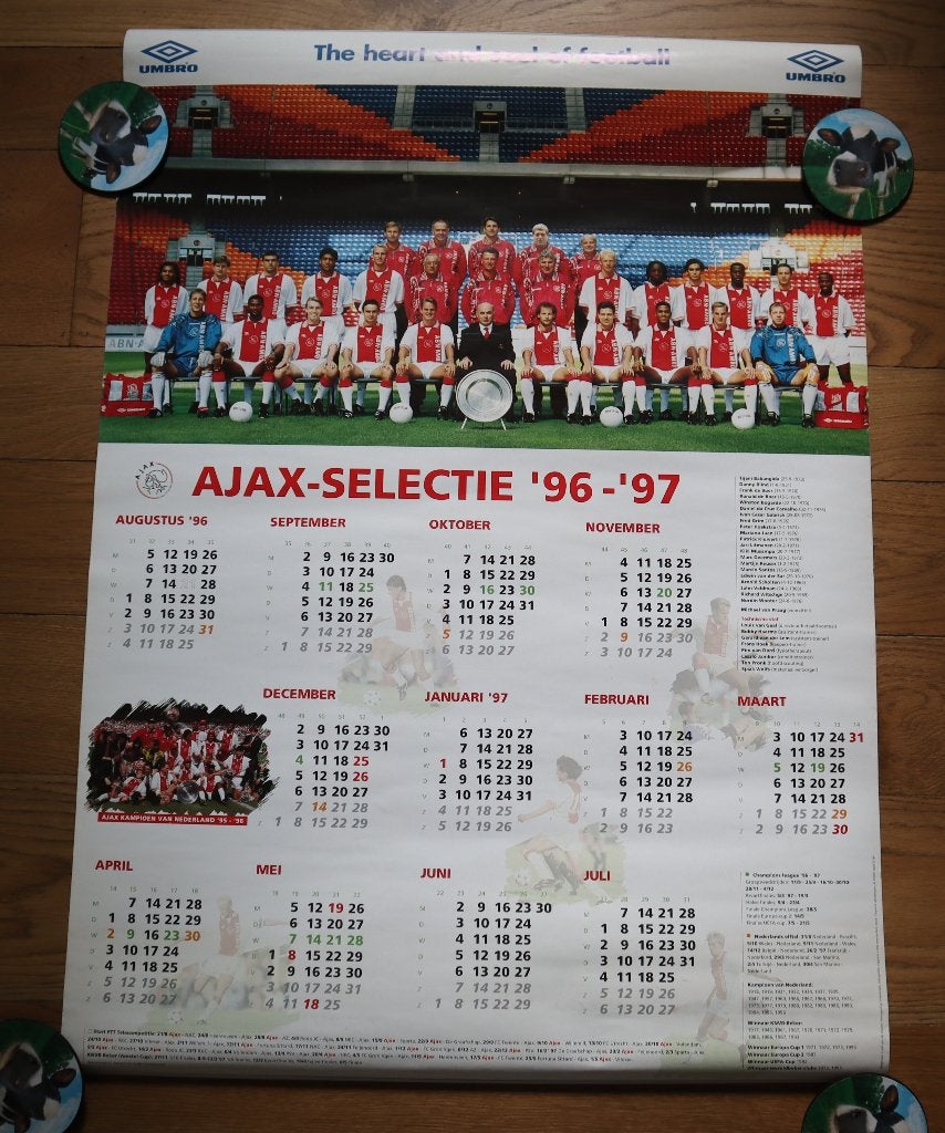 Umbro Ajax kalender poster selectie 1996 1997, Verzamelen, Ophalen of Verzenden, Zo goed als nieuw, Ajax, Poster, Plaatje of Sticker