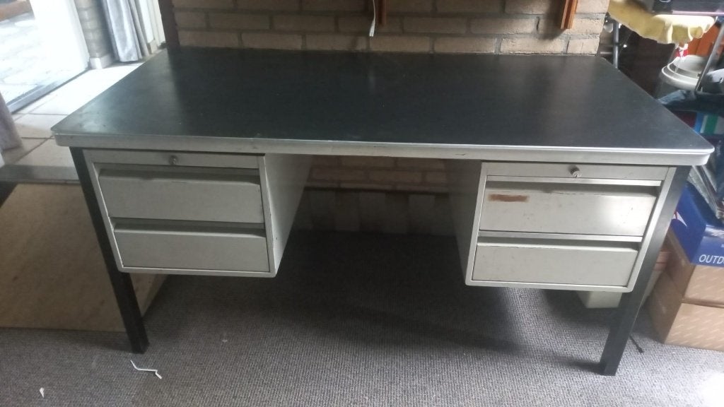 Industrieel metalen bureau met 4 lades, Ophalen, Metaal, Industrieel, Gebruikt
