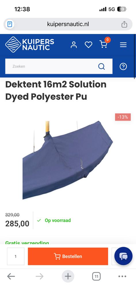 Dektent 16m2 BM zeilboot, Watersport en Boten, Ophalen, Nieuw, Overige typen, 15 tot 30 m²