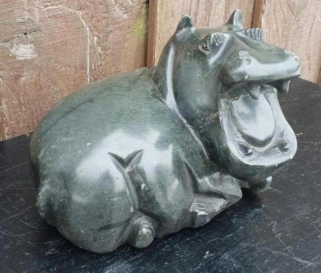 Antieke Vintage Nijlpaard Sculptuur Steen Zwaar, Ophalen of Verzenden