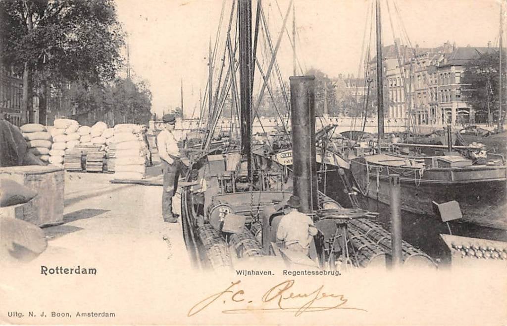 Rotterdam Wijnhaven Regentessebrug Binnenvaart schepen 1903, Ophalen of Verzenden, Voor 1920, Gelopen, Zuid-Holland