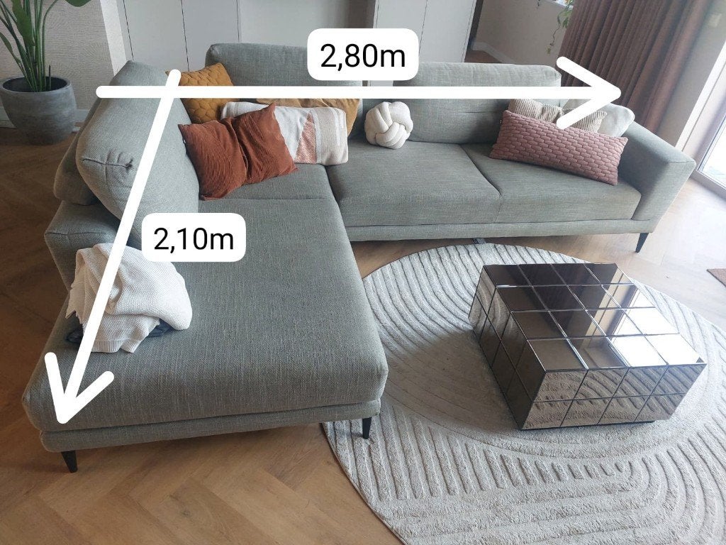 Bankstel Montel grijs groen met chaise longue, Ophalen, 250 tot 300 cm, Gebruikt, Hoekbank