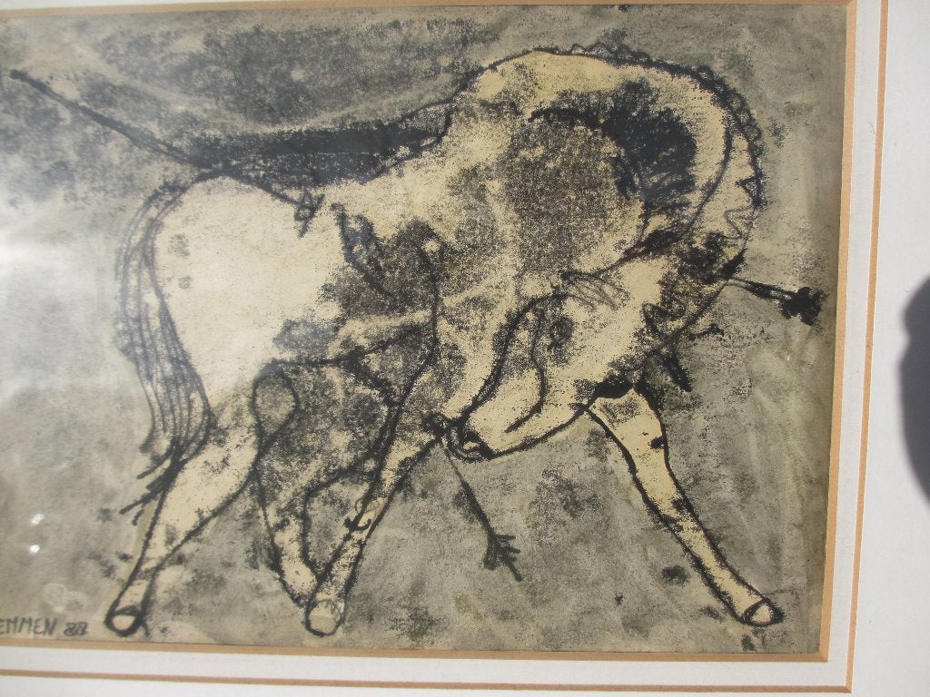 HANS LEMMEN MONOTYPE[uniek kunstwerk 1988], Ophalen of Verzenden, Overige techniek, Dieren en Natuur, Ingelijst