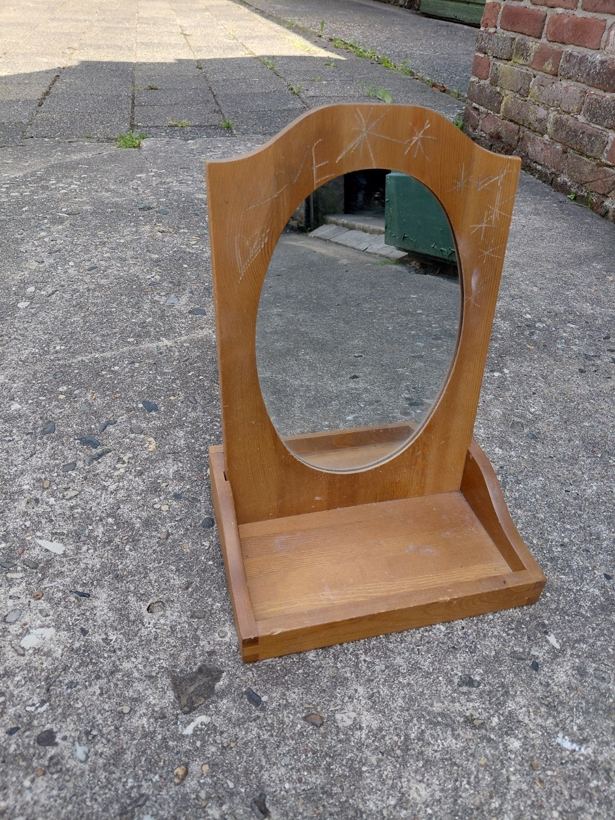 Vintage Houten Tafelspiegel met Plankje, Ophalen, Minder dan 50 cm, Gebruikt, Minder dan 100 cm