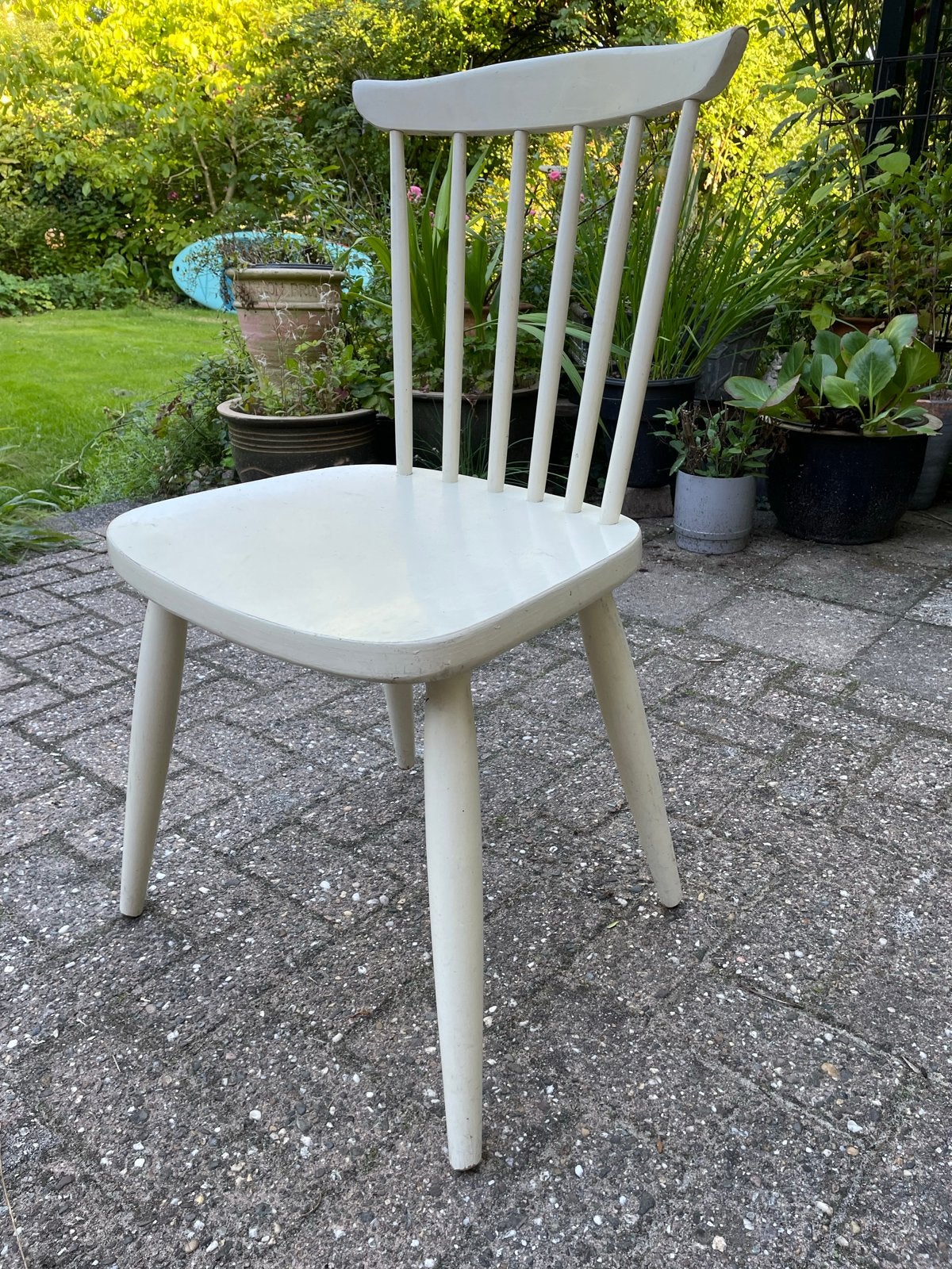 Vintage houten stoel - Crème wit, Ophalen