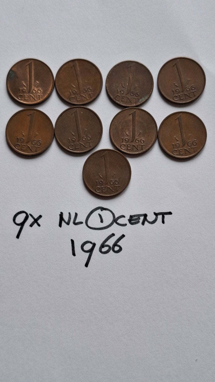 Oude munten: 9x Nederland 1 cent 1966, Ophalen of Verzenden, Koningin Wilhelmina, 1 cent