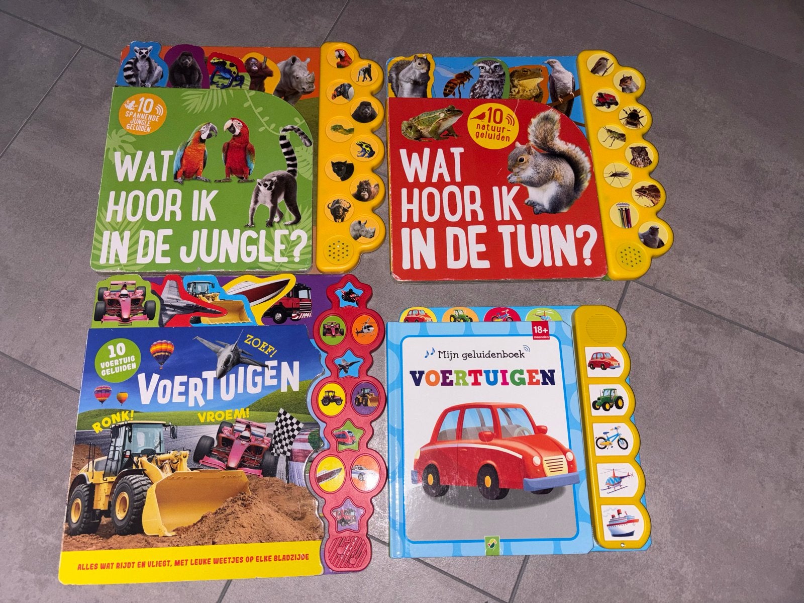 4 Geluidenboeken: Voertuigen, Jungle, Tuin (Zo goed als nieu, Boeken, Ophalen, Zo goed als nieuw, Uitklap-, Voel- of Ontdekboek