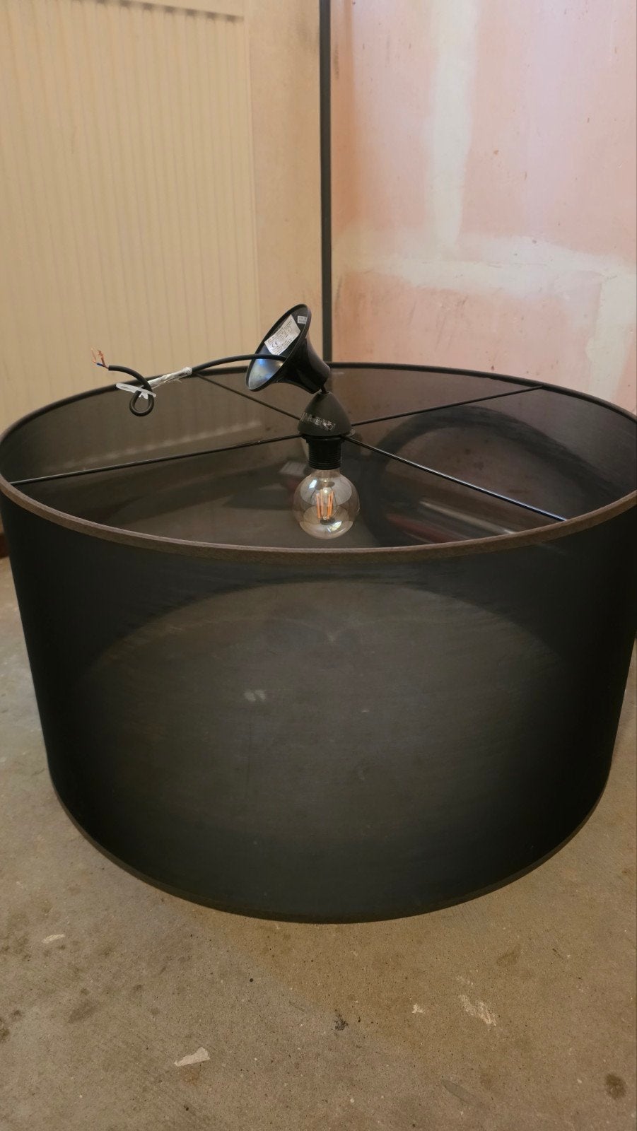 Zwarte hanglamp met stoffen kap - Modern design, Ophalen, Metaal, E27 (groot), Zo goed als nieuw