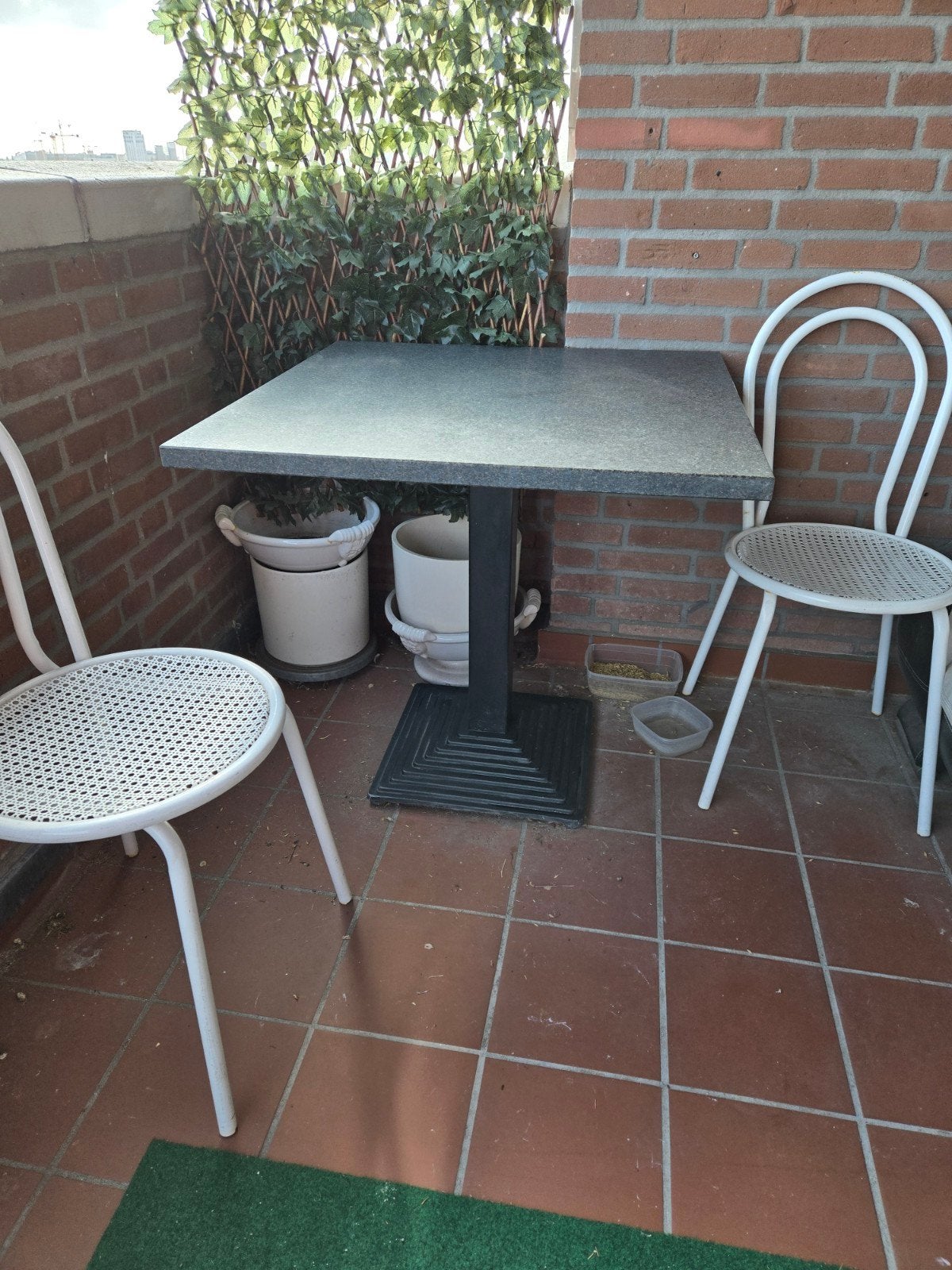 Complete Marmeren Bistrotafel Set (80x80) + 2 Stoelen & Rege, Tuin en Terras, Tuinsets en Loungesets, Ophalen, Zo goed als nieuw