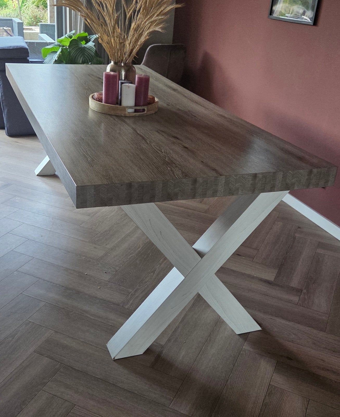 Yumali Eettafel met Kruispoot 226x102,incl 3 stoelen gratis!, Huis en Inrichting, Tafels | Eettafels, Ophalen, Gebruikt, 100 tot 150 cm