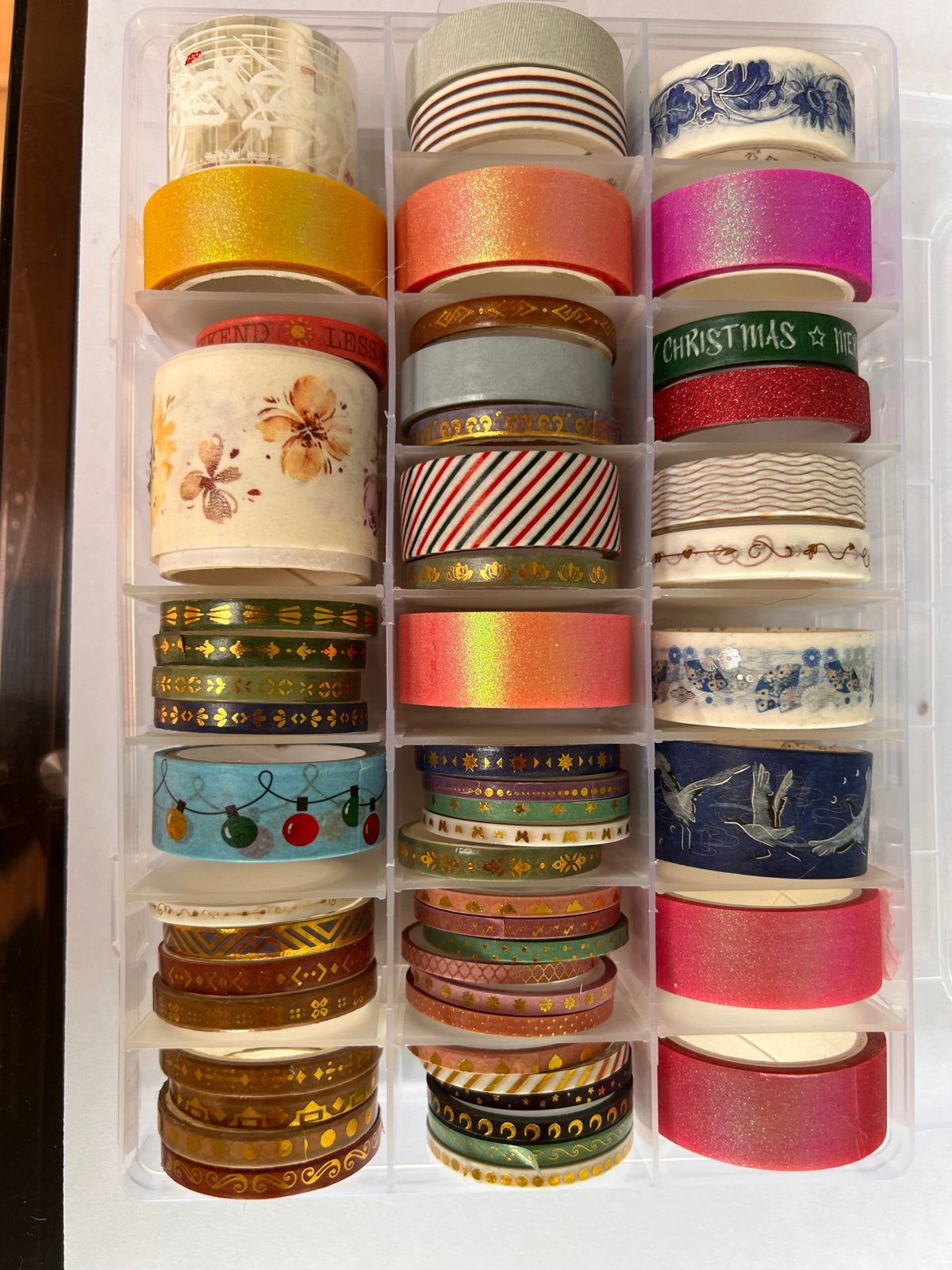 Grote collectie washi tapes in opbergdoos, Ophalen of Verzenden, Zo goed als nieuw, Meerdere stickers