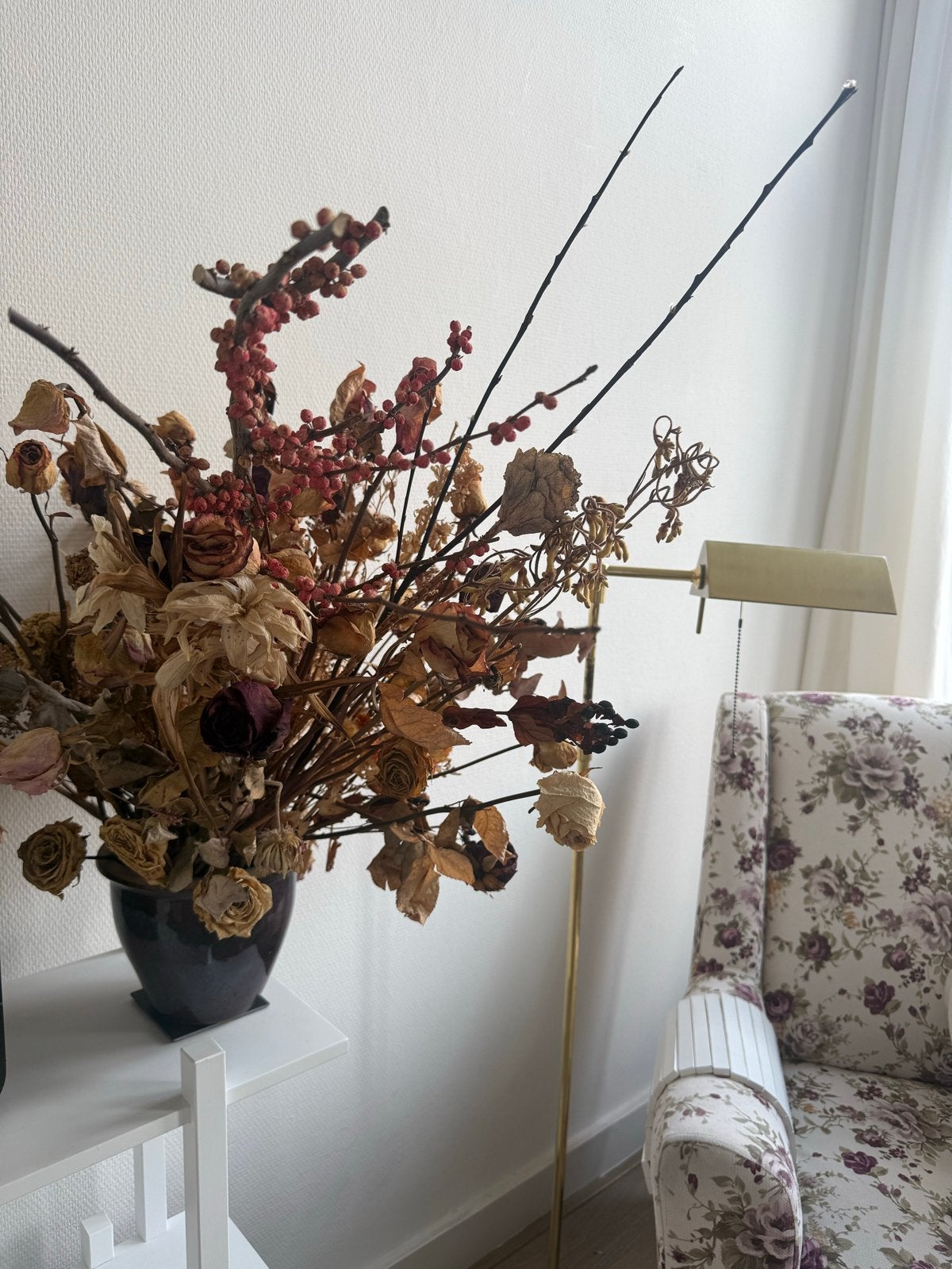 Compositie droogbloemen pot/Dry flowers composition in vase, Ophalen, Gebruikt, Meerkleurig, Landelijk