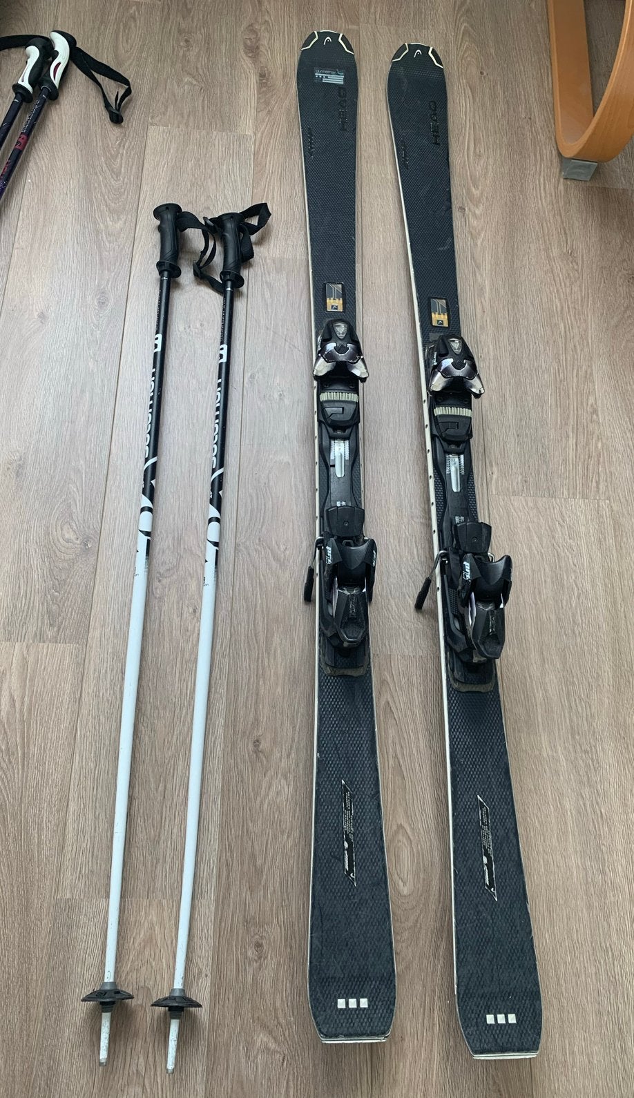 Head ski's ‘all black’ met Salomon stokken - 160 cm, Ophalen, 160 tot 180 cm, Gebruikt, Carve