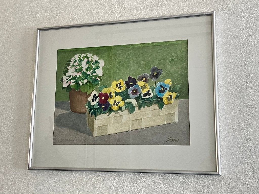 Bloemen schilderij gesigneerd H. Roest, Bloemen, Ophalen of Verzenden, Klassiek, Papier