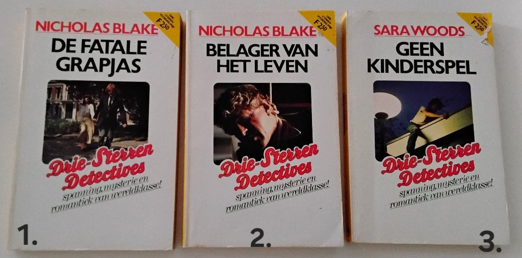 3x Drie-sterren-detectives: Nicholas Blake, Sara Woods, Boeken, Ophalen of Verzenden, Gelezen
