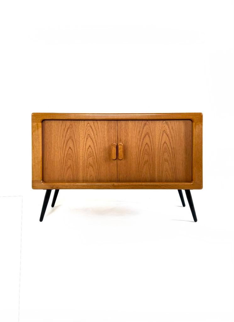 Vintage teakhouten TV-kast/wandkast, Dyrluns ‘80, Met deur(en), Vintage retro buisframe design rotan webbing papercord deens, Teakhout