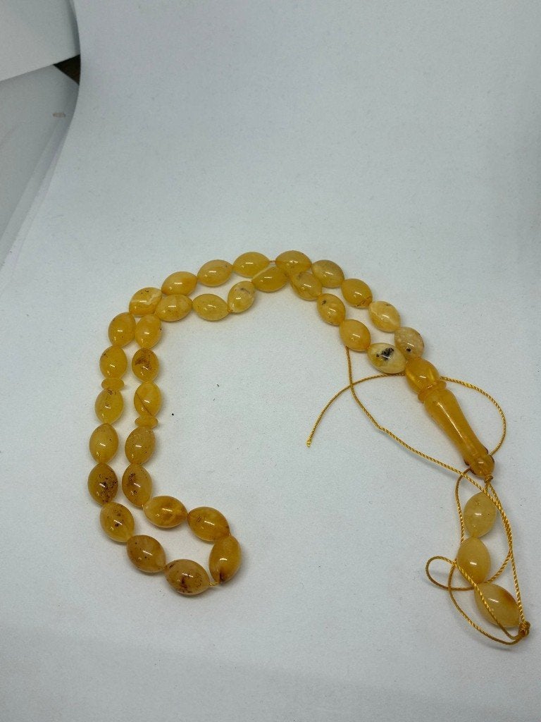 Natuurlijke Echte Amber Tasbih / Misbaḥah / Subḥah, Ophalen of Verzenden, Zilver, Ring
