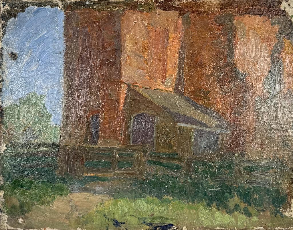 121. Olieverfschilderij, Reinhart Dozy - kerkgebouw, Ophalen of Verzenden