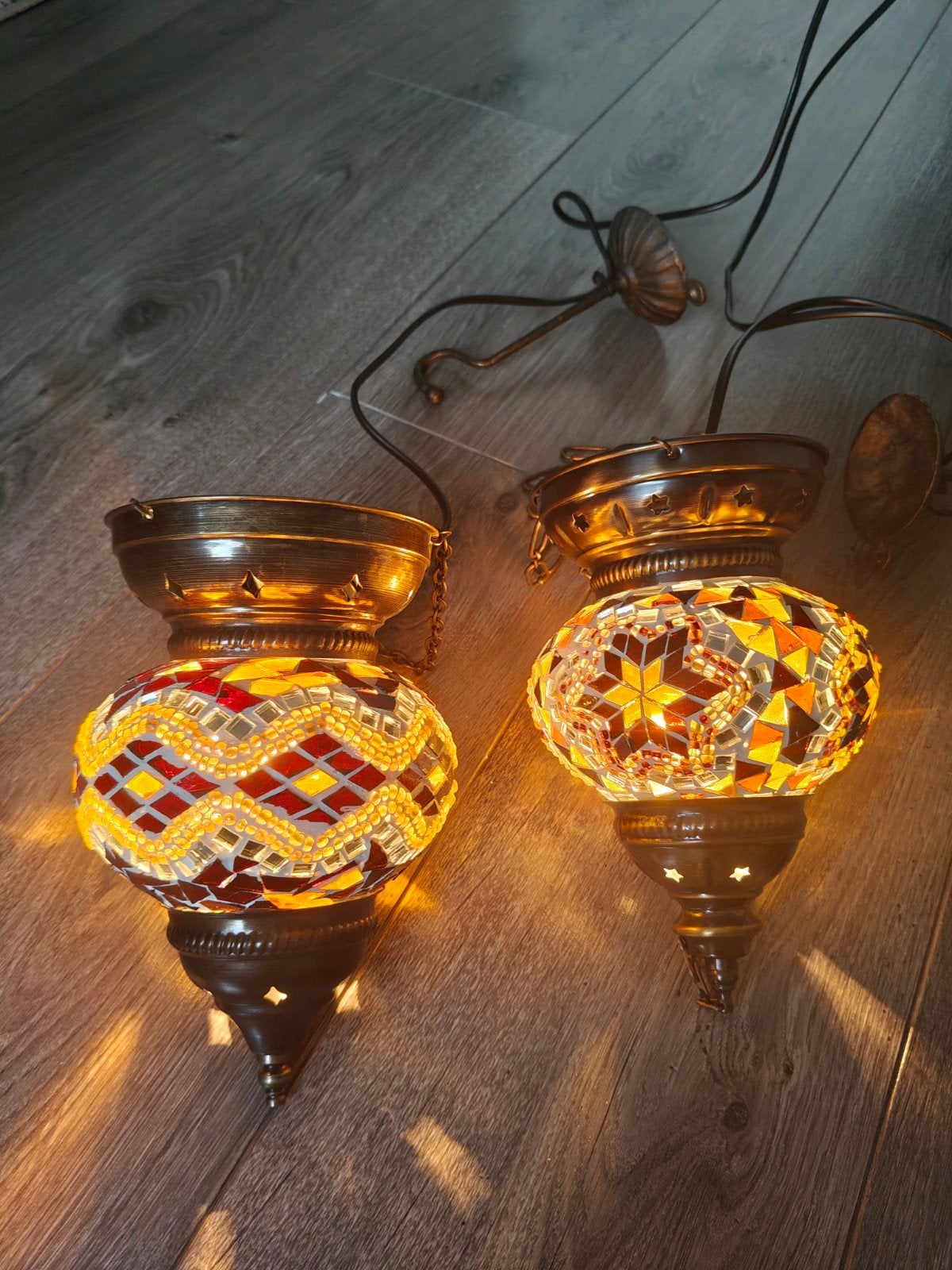 Set van 2 Turkse Mozaïek Hanglampen - Handgemaakt, Ophalen, Minder dan 50 cm, Turks, Mozaïek, Oosters, Zo goed als nieuw