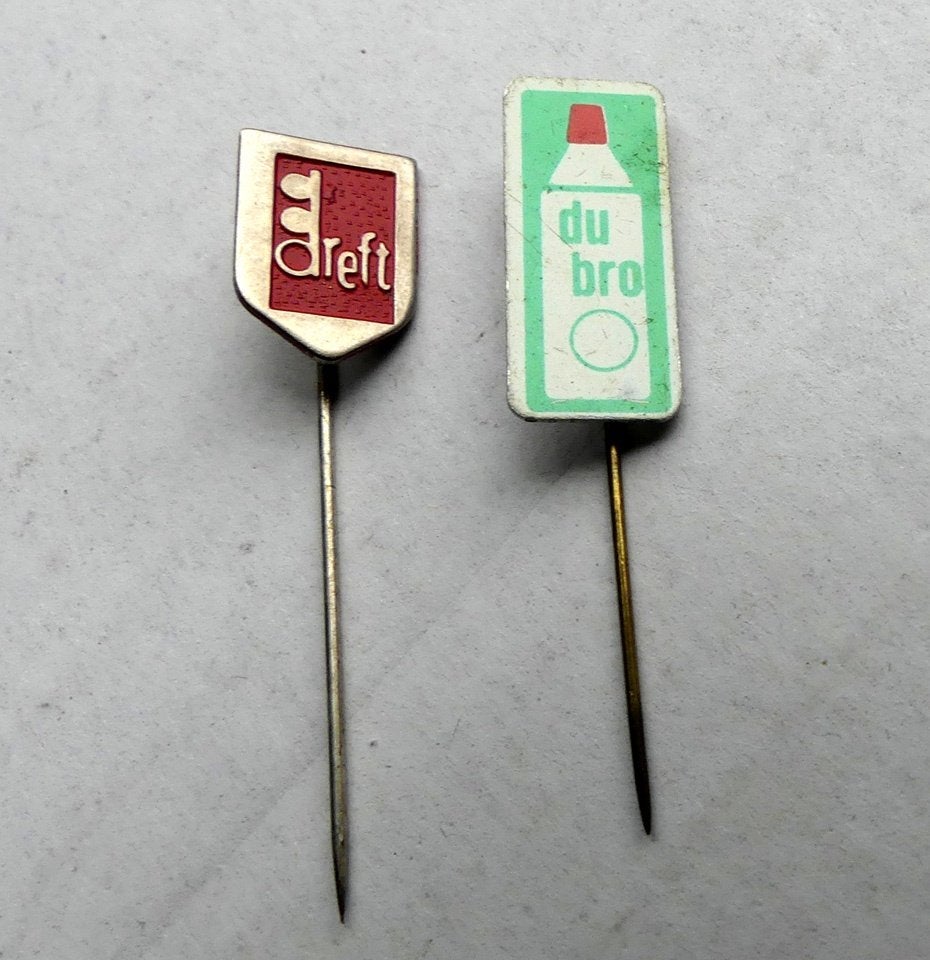 Dreft en Dubro speldjes oud speldje 2x afwasmiddel, Ophalen of Verzenden, Gebruikt, Merk, Speldje of Pin