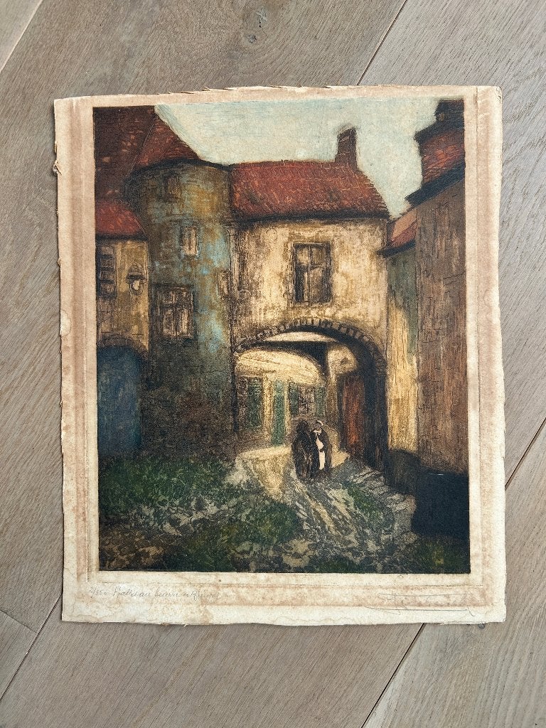 Aquarel Alfred van Neste  - Brugge, Antiek en Kunst, Ophalen of Verzenden