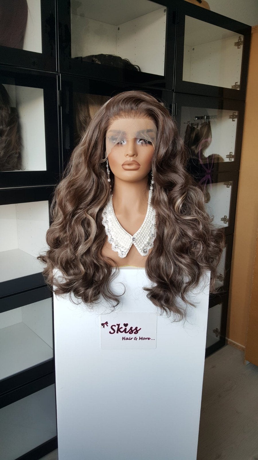 Luxe Lace Pruik: Midden Bruin / Blonde Plukken - Krul - VOL, Ophalen of Verzenden, Nieuw, Pruik of Haarverlenging