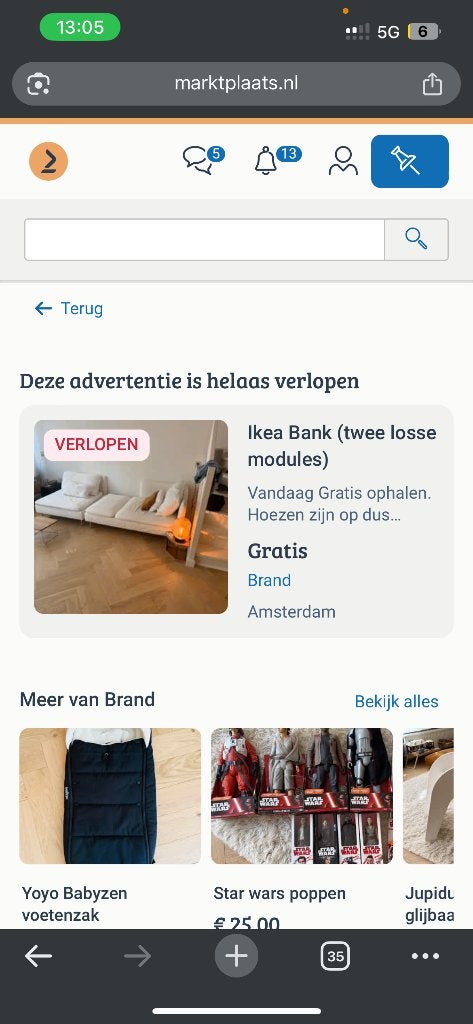 IKEA soderhamn, Huis en Inrichting, Banken | Bankstellen, Ophalen, Gebruikt, Eenpersoons, Minder dan 150 cm