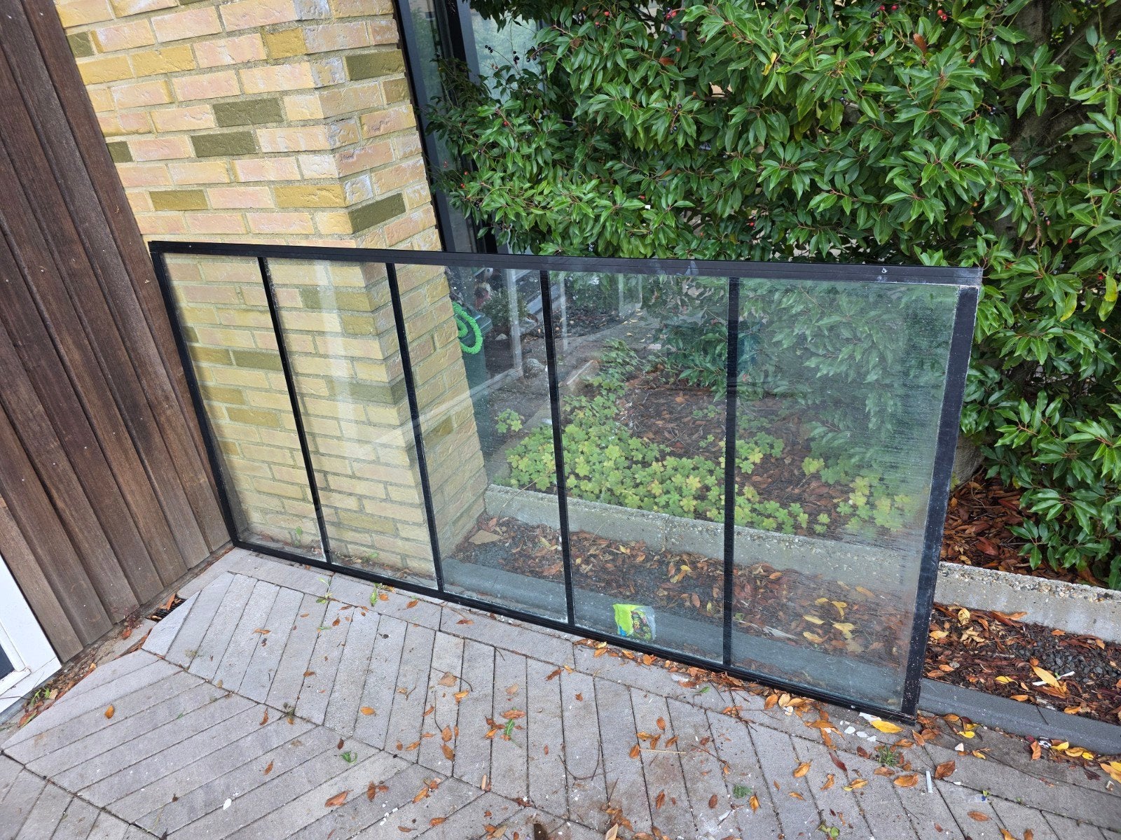 Groot glaspaneel met zwart frame - Gebruikt, Gebruikt, Glasplaat, 160 cm of meer, 160 cm of meer