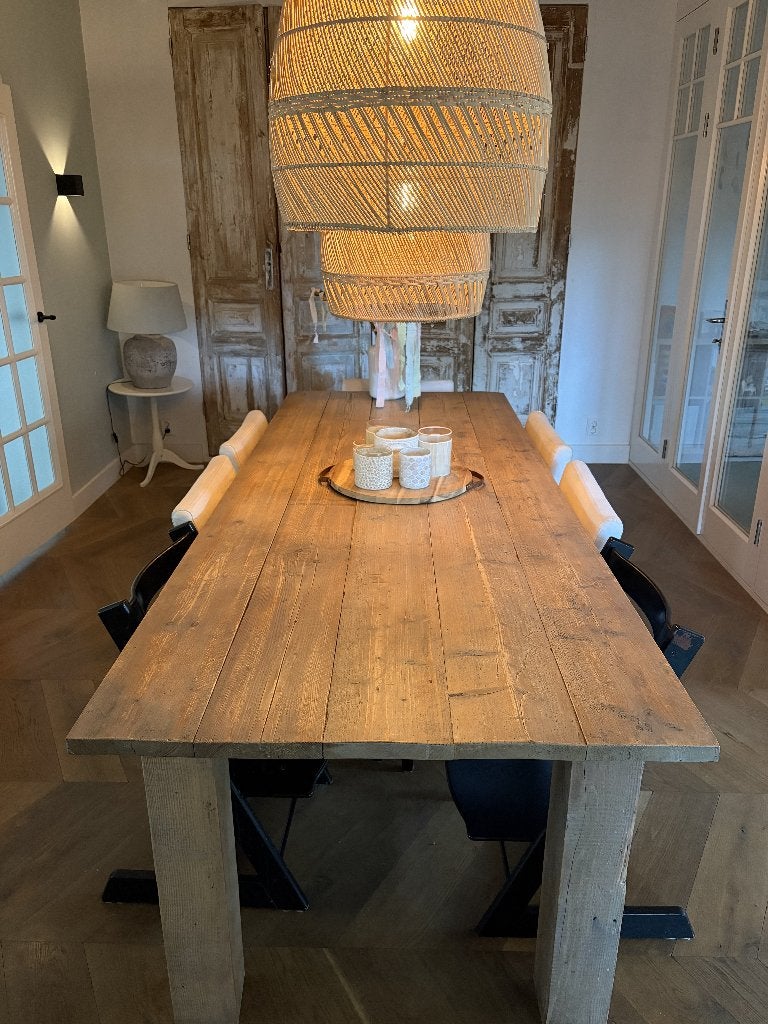 Massief houten robuuste eettafel eiken 250 x 100 cm, Ophalen, 100 tot 150 cm, Eikenhout, 200 cm of meer