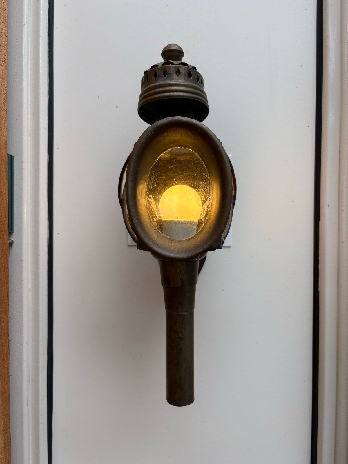 Antieke messing buitenlamp - Koetslamp stijl, Ophalen of Verzenden