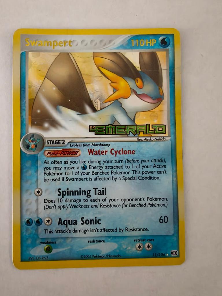 Pokémon Swampert Emerald 11/106 Holo Rare Kaart, Ophalen of Verzenden, Zo goed als nieuw, Losse kaart