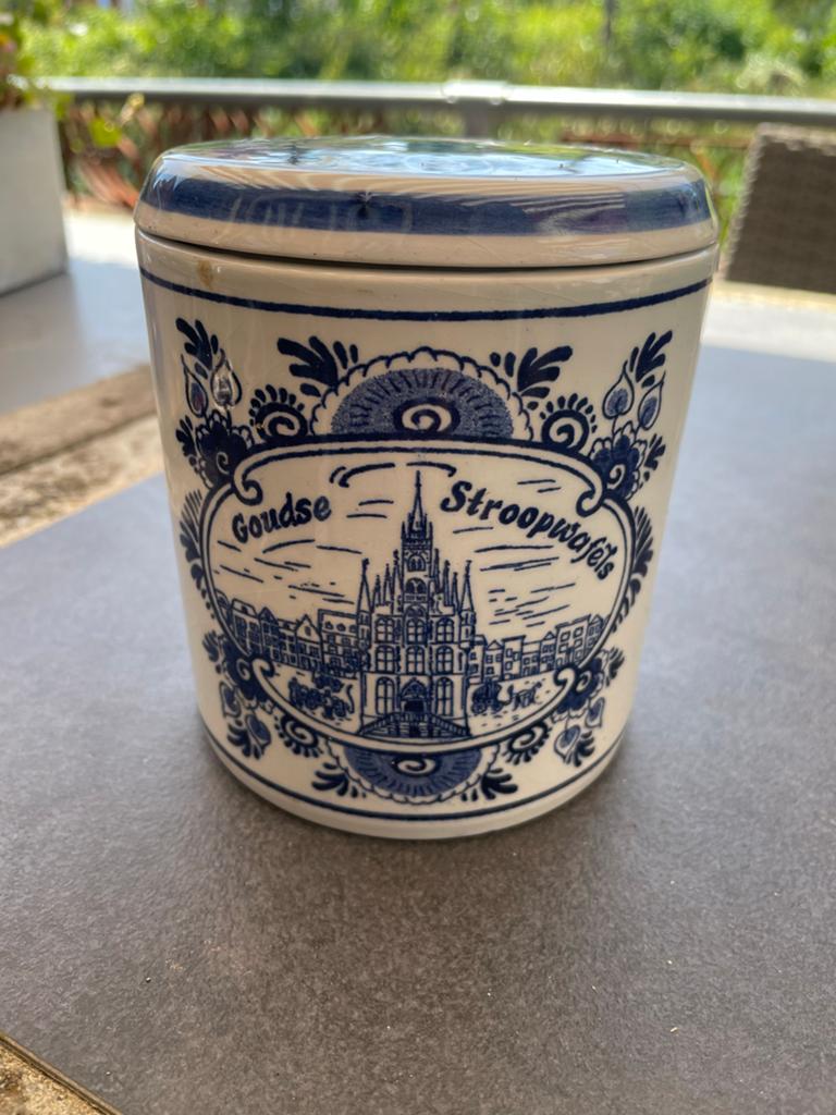 Delfts Blauw Gouda Stroopwafels Pot - Handgeschilderd, Antiek en Kunst, Antiek | Porselein, Ophalen of Verzenden
