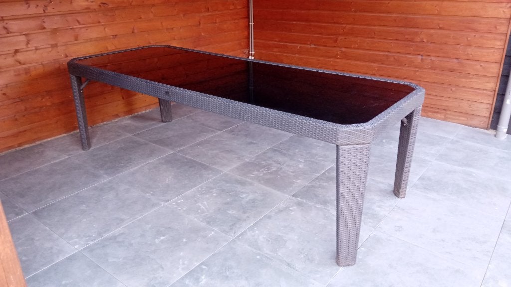 zware tuintafel met glasplaat  maat 250x100, Tuin en Terras, Tuintafels, Ophalen, Gebruikt, Rechthoekig, Aluminium