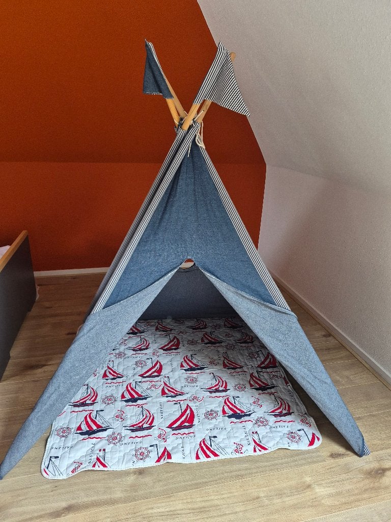 Speeltent/Tipi tent Met onderkleed en Vlaggen Blauw, Ophalen, Zo goed als nieuw