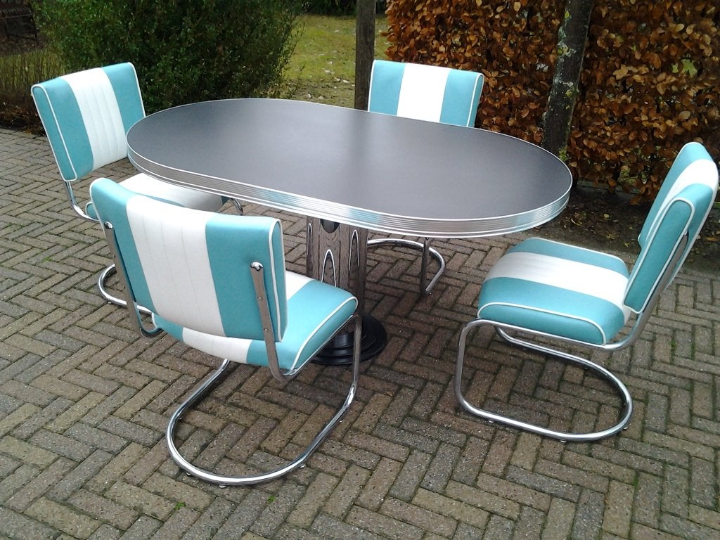 Bel Air 4 slede stoelen diner tafel fifties sixties retro, Huis en Inrichting, Ophalen, Zo goed als nieuw, Amerikaanse sixties fifties retro