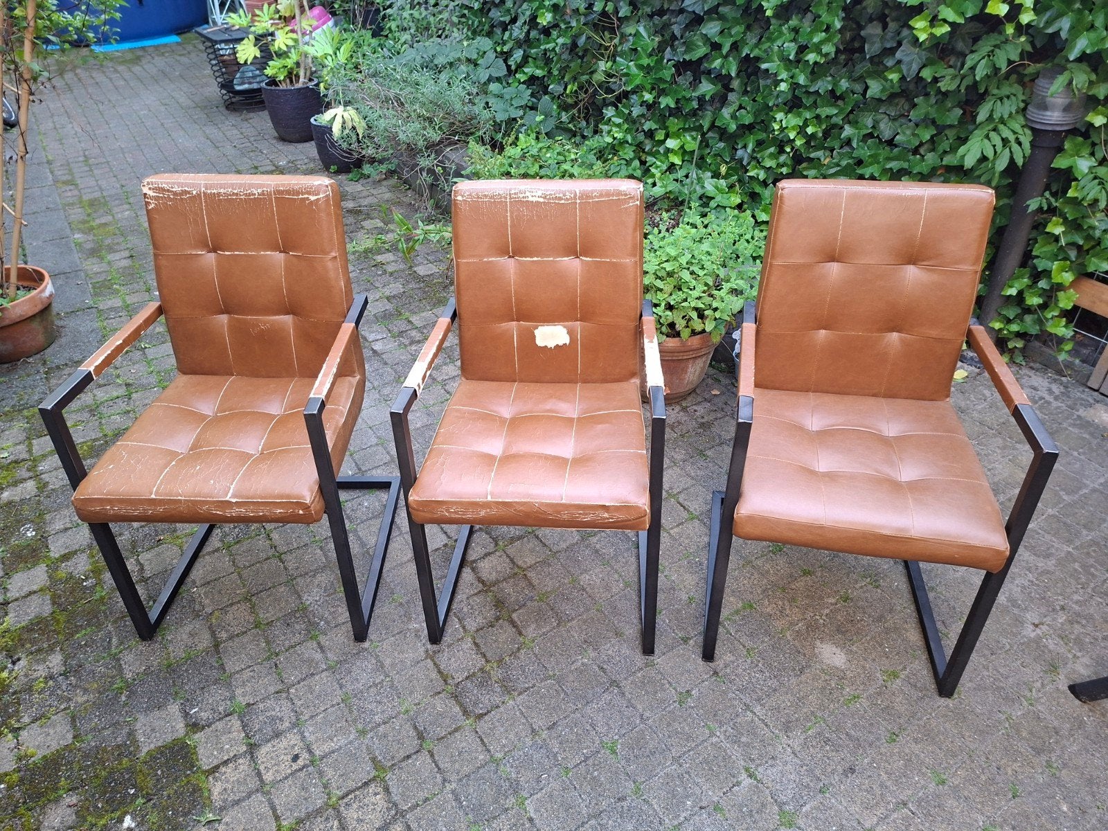 Gebruikte eetkamer stoelen en bank, Ophalen, Gebruikt, Bruin, Leer