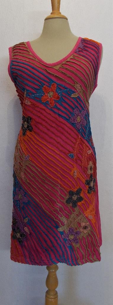 Fleurig katoen Ibiza/hippie/bohemien look jurkje! M, Kleding | Dames, Maat 38/40 (M), Verzenden, Zo goed als nieuw, Roze