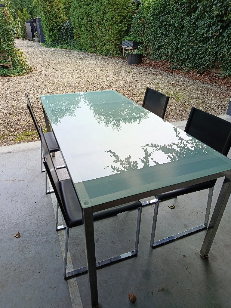 eettafel met stoelen, Huis en Inrichting, Ophalen, Gebruikt, 50 tot 100 cm, Glas