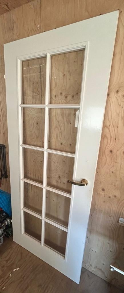 Witte binnendeur met glazen roedes, Doe-het-zelf en Verbouw, Deuren en Horren, Ophalen, Gebruikt, 80 tot 100 cm, Binnendeur