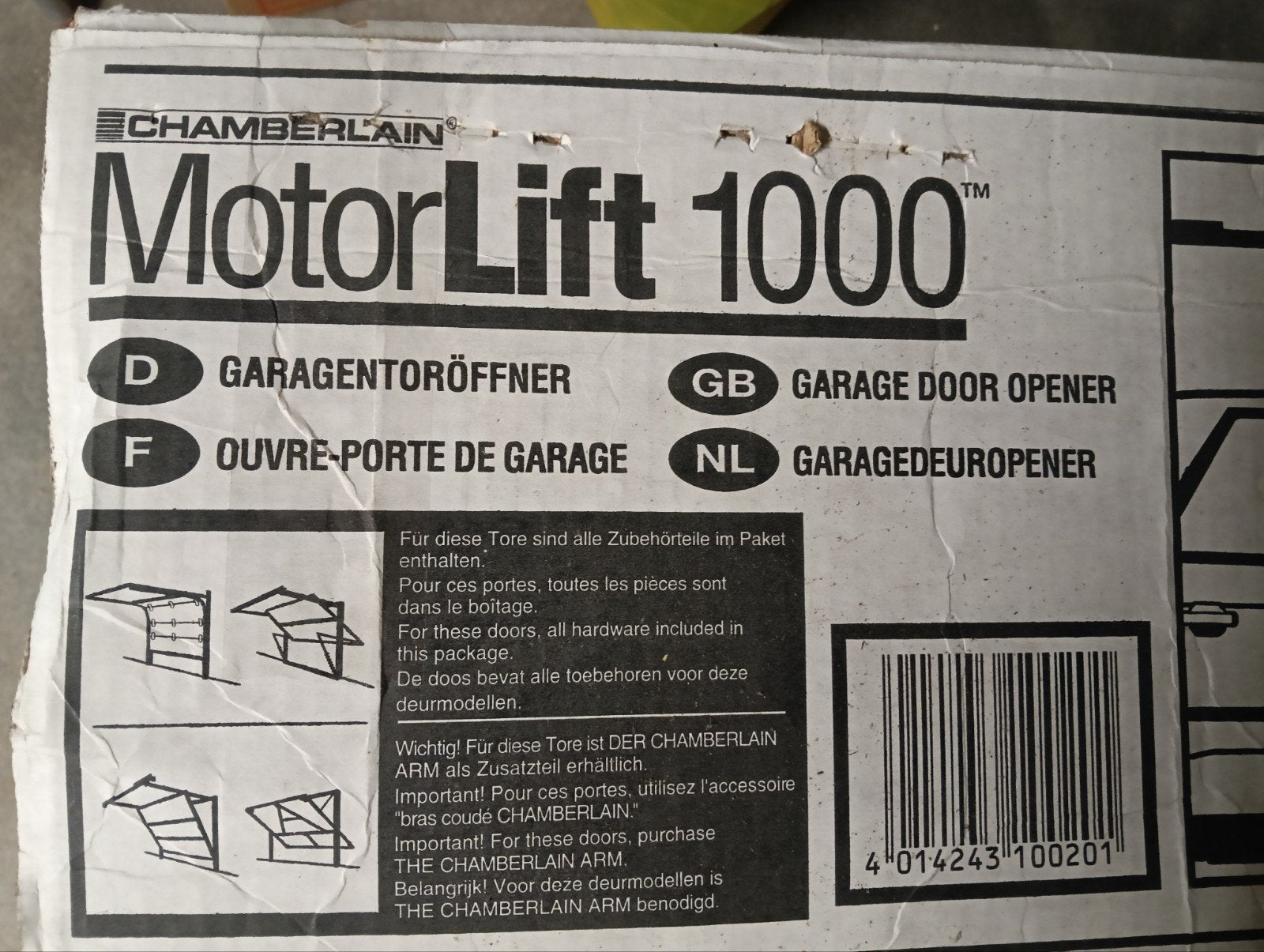 Chamberlain MotorLift 1000 Garagedeuropener, Minder dan 80 cm, Ophalen of Verzenden, 200 tot 215 cm, Garagedeur