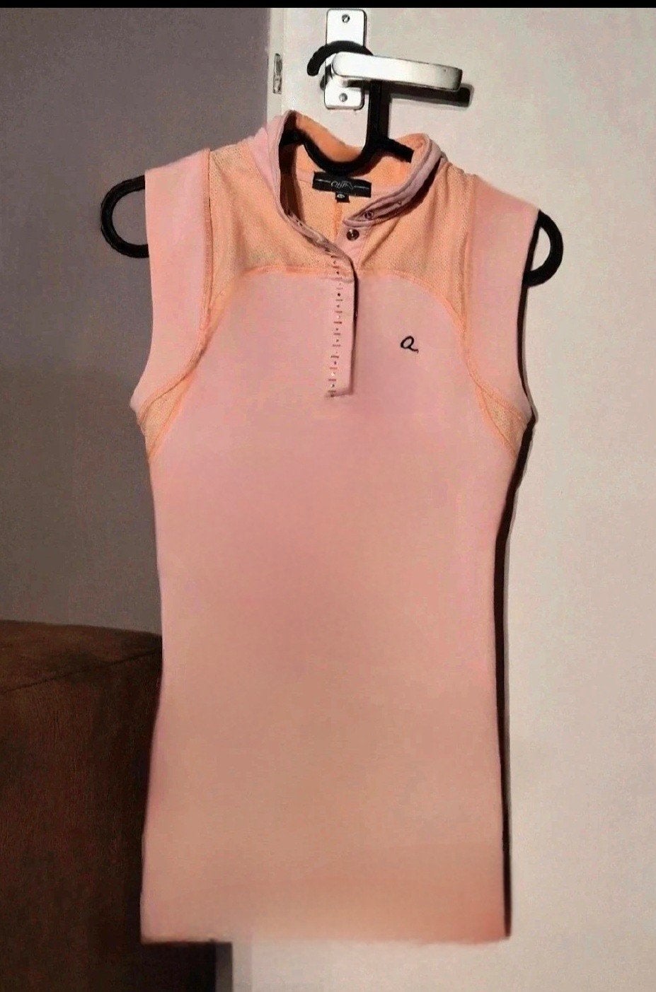 Als Nieuw QHP Zalm Roze mouwloos paardrij shirt Topje  M/38, Dressuur, Ophalen of Verzenden, Zo goed als nieuw, Dames