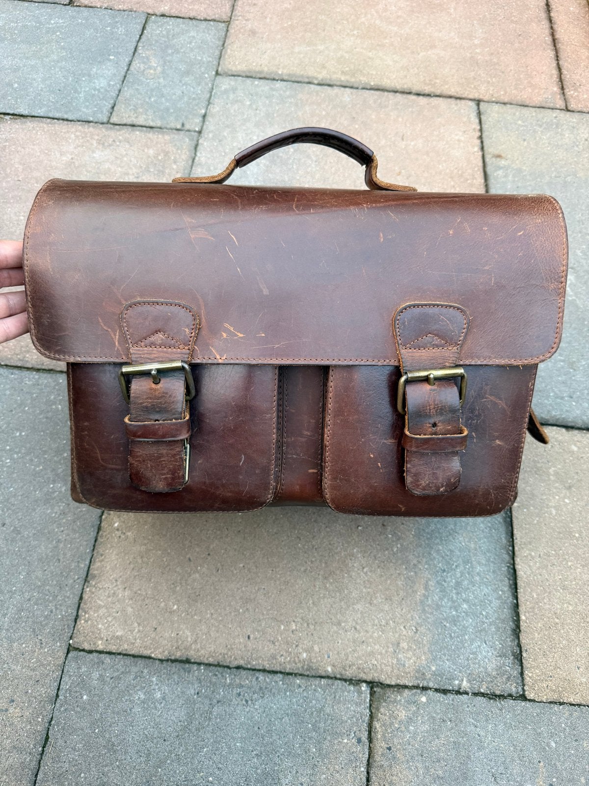 Ruitertassen Leren Boekentas / Laptoptas Bruin, Gebruikt, Bruin, Aktetas of Boekentas, Ophalen of Verzenden