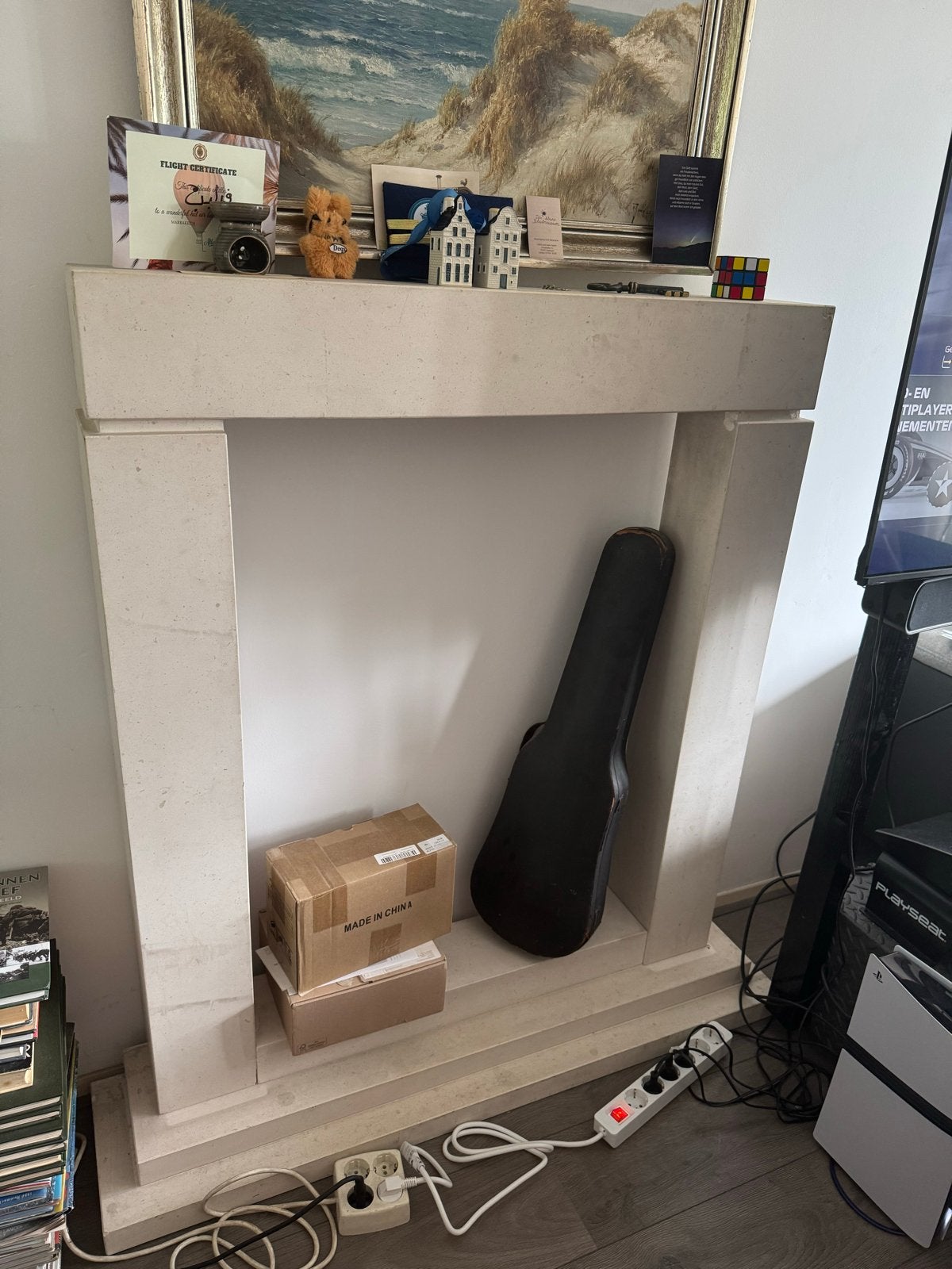 Decoratieve schouw van steen, Ophalen, Gebruikt, Beige, Klassiek
